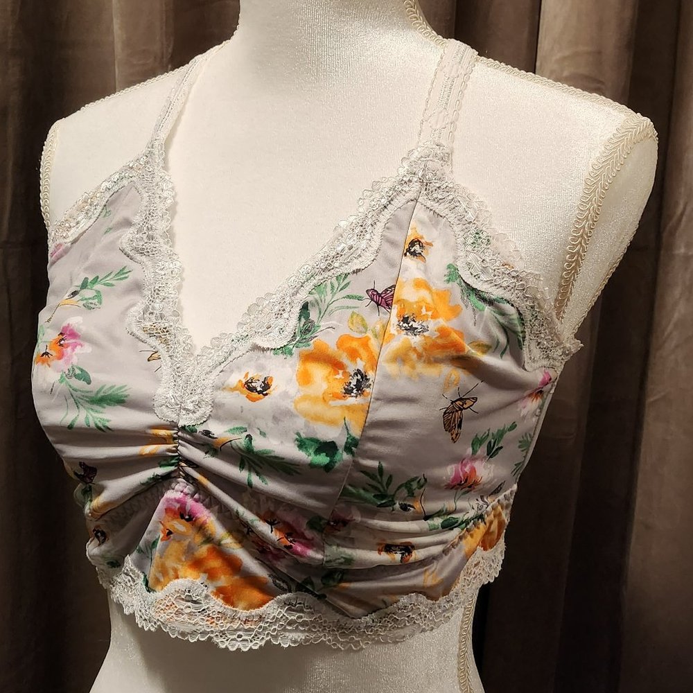 Torrid Unlined Microfiber with Lace Trim Floral Bralette  | XL